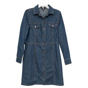 FRYE Denim Dress Sz S Button Front Pockets Western Boho Chic Cowgirl ClassicCore